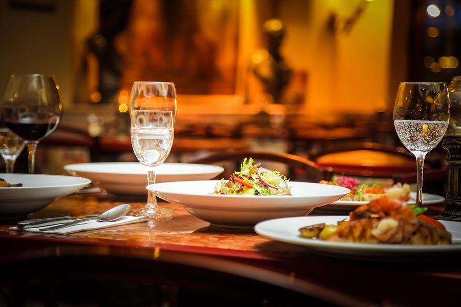 A set restaurant table, ready for guests